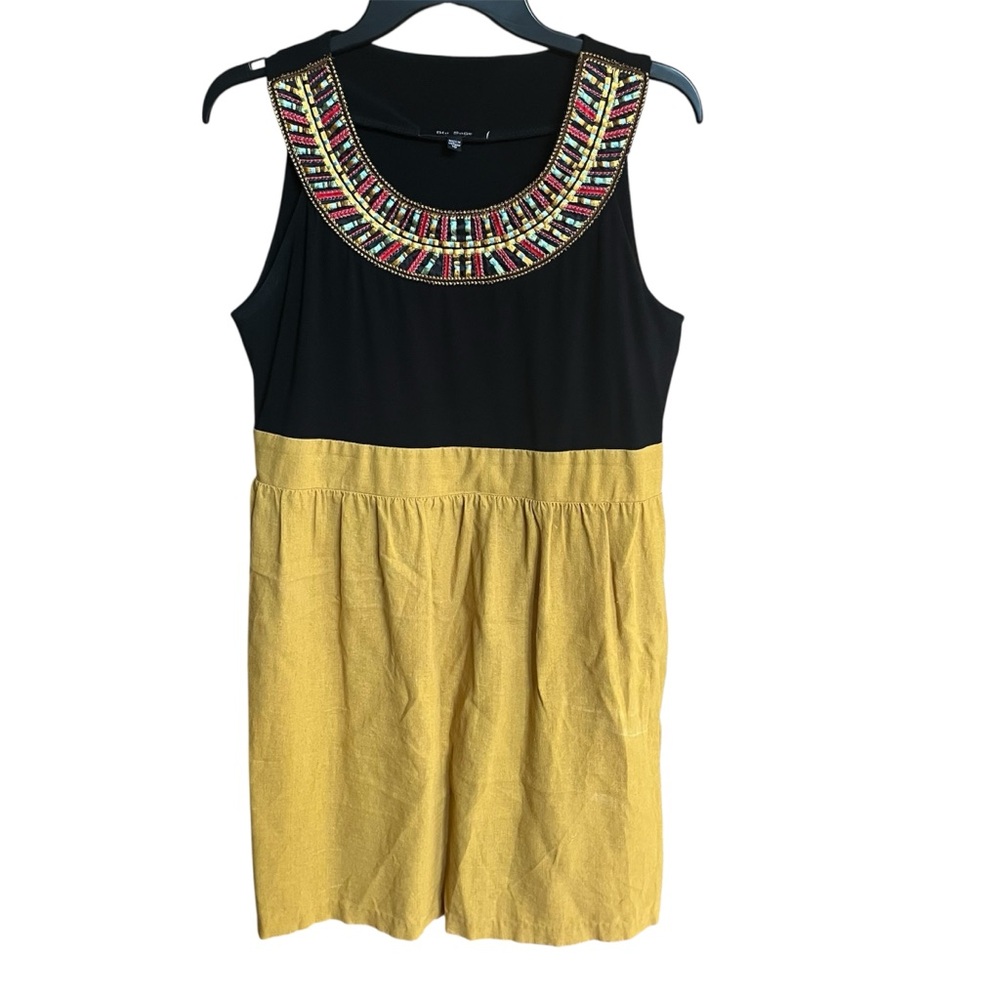 Blu Sage Embellished Black and Yellow Dress Color Block Tribal Boho size 10